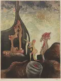 Roberto, Untitled, 1973 - an abstract landscape with female figures etching and aquatint