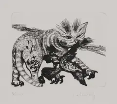 Colin, Untitled, COLIN SELF (b.1941) Cat with a Bird drypoint etching