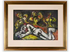 Jan Bauch, Recumbent Nude, Second half of the 20th century, Mixed media, canvas