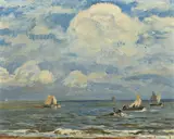 Max Clarenbach, "Segelwetter, Wyk", Öl auf Karton
