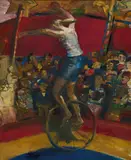Harald Metzkes, Einrad, 1991, Öl auf Leinwand