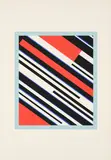 Günter Fruhtrunk, Fallende Diagonalen in Schwarz-Rot von Blau begleitet (Aus: Optisches über Malerei), 1965, Farbserigrafie auf leichtem Karton