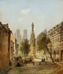 Franz Stegmann, Prozession zur Mariensäule vor St. Gereon in Köln, 1863, Öl auf Leinwand