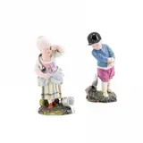 Höchst, Zwei Kinderfiguren, 18. Jh, Porzellan, farbig staffiert