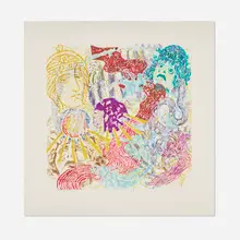 Nancy Graves, The Tragedy of Alcione and Justice, 1989, drypoint, etching, screenprint in colors and gold leaf on Magnani