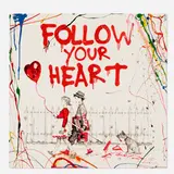 Thierry Guetta, Follow Your Heart (Red) (Unique), 2022, screenprint in colors with hand-painted elements