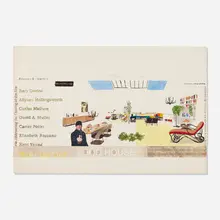 Dave Muller, What Goes On (Sam Durant), 1995, watercolor, graphite, and iron-on Xerox transfer on paper