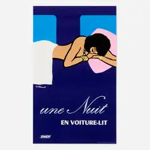 Bernard Villemot, Une nuit en voiture-lit, 1973, lithograph in colors
