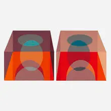 Ben Cunningham, Scarlett Tesseract Corner (diptych), 1970, screenprint in colors on acrylic