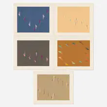 Tess Jaray, Five works from the April Suite III, 1971, screenprint in colors with cut-out