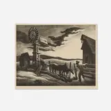 Arkansas Evening (or Nebraska Evening) by Thomas Hart Benton, 1941, lithograph, sold Mar 2023