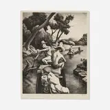 Down the River (or The Young Fisherman) by Thomas Hart Benton, 1939, lithograph, sold Mar 2023