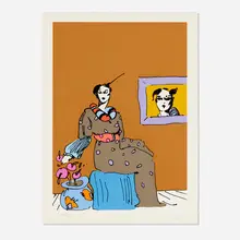 Lady with a Portrait by Peter Max, 1971, screenprint in colors, sold Mar 2023