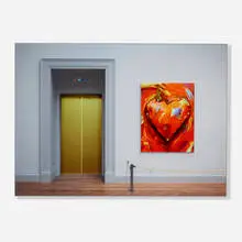 Gregory Scott, Elevator, 2019, pigment print, objects on panel, UHD video