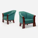 Michael Graves, Lounge chairs, pair, 1980, mohair, maple, lacquered wood