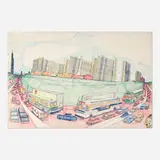 Wesley Willis, The Dan Ryan Expressway Past 39th Toward 35th St., 1988, pen and felt marker on artboard