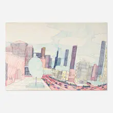 Day Time (N. Michigan Ave.) by Wesley Willis, 1988, pen and felt marker on artboard, sold Oct 2021