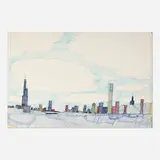 Wesley Willis, The Chicago Skyline Lake Michigan, 1988, pen and felt marker on artboard