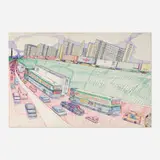 Wesley Willis, The Dan Ryan Expressway Past 37th Toward 35th Street, 1988, pen and felt marker on artboard