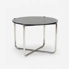 Model 259 table by Ludwig Mies van der Rohe, stainless steel, smoked glass, sold Oct 2021