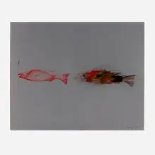 Michael Heizer, Fish Drawing, 1978, offset lithograph, graphite, oil, spray paint on zinc plate