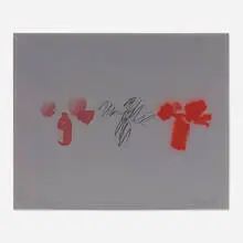 Michael Heizer, Bottle, Brush and Orange, 1978, offset lithograph, graphite, spray paint on zinc plate