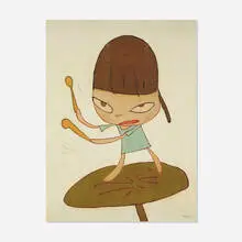 Marching on a Butterbur Leaf by Yoshitomo Nara, 2020, offset lithograph in colors, sold Oct 2021