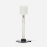Canna table lamp, model 2704 by Piero Castiglioni and Roberto Menghi, 1981, frosted blown glass, glazed glass, enameled steel, sold Oct 2021