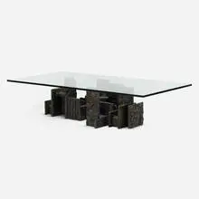 Coffee table, model PE-131 by Paul Evans, 1971, bronze resin over wood, glass, sold Oct 2021