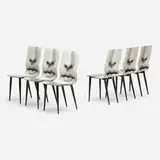 Barnaba Fornasetti, Bocca chairs, set of six, 2015, hand-painted and lithographic transfer-printed wood, lacquered wood