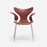 Seagull chair by Arne Jacobsen, 1969 / 1973, matte chrome-plated steel, leather, plastic, sold Oct 2021