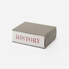 Make New History by Ed Ruscha, 2009, linen bound notebook, text in stamp printing on book block, sold Oct 2021