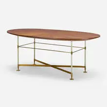 Attilio Colonnello, Unique dining table for Casa Rota, Milan, 1955, walnut veneer, brass, parchment