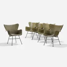 Lawrence Peabody, Chairs model PF1, set of five, c. 1954, molded fiberglass, enameled steel, rubber