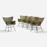 Lawrence Peabody, Chairs model PF1, set of five, c. 1954, molded fiberglass, enameled steel, rubber