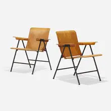 Russel Wright, Samson folding chairs, pair, 1950, beech plywood, enameled steel, rubber