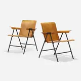 Russel Wright, Samson folding chairs, pair, 1950, beech plywood, enameled steel, rubber