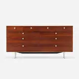 Thin Edge cabinet, model 5723 by George Nelson & Associates, 1952, teak, aluminum, sold Sep 2021