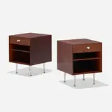 Thin Edge nightstands model 4700, pair by George Nelson & Associates, 1952, rosewood, porcelain, aluminum, sold Sep 2021