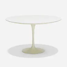 Tulip dining table, model 173F by Eero Saarinen, 1956, enameled steel, laminate, lacquered wood, sold Sep 2021