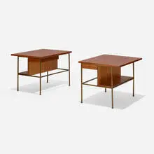 Irwin Collection occasional tables model C8702, pair by Paul McCobb, 1952, mahogany, brass, sold Sep 2021