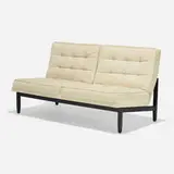 Settee, model 52 W by Florence Knoll, upholstery, ebonized walnut, sold Sep 2021