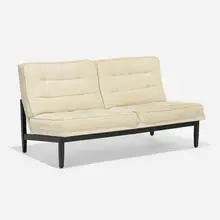 Settee, model 52 W by Florence Knoll, upholstery, ebonized walnut, sold Sep 2021