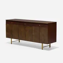 Irwin Collection cabinet by Paul McCobb, c. 1950, mahogany, vellum, brass, sold Sep 2021