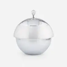 Rare Ice bucket by Russel Wright, c. 1935, spun aluminum, chrome-plated aluminum, glass, sold Sep 2021