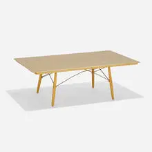 50th Anniversary coffee table by Charles and Ray Eames, 1949 / 1999, gilt steel, enameled steel, cherry, sold Sep 2021