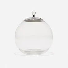 Rare Punch bowl by Russel Wright, c. 1935, glass, chrome-plated brass, sold Sep 2021
