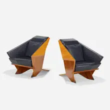 Frank Lloyd Wright, Taliesin 1 chairs, pair, maple, leather, brass