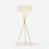 T. H. Robsjohn-Gibbings, Floor lamp, model 201-M, c. 1952, brass, enameled aluminum, linen shade