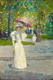 Childe Hassam, Woman with a Parasol in a Park